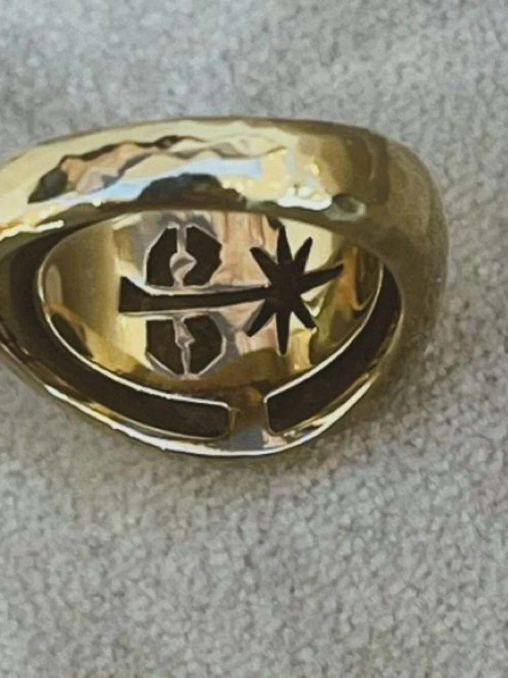 Torrini 1369 Authentic 14K Yellow Gold Hammered Sunburst Ring – Handmade Italy